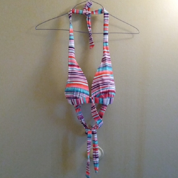 a.n.a Other - Womans L a.n.a Red and Blue Bikini Halter Top with Triangular Cups Wrap Around